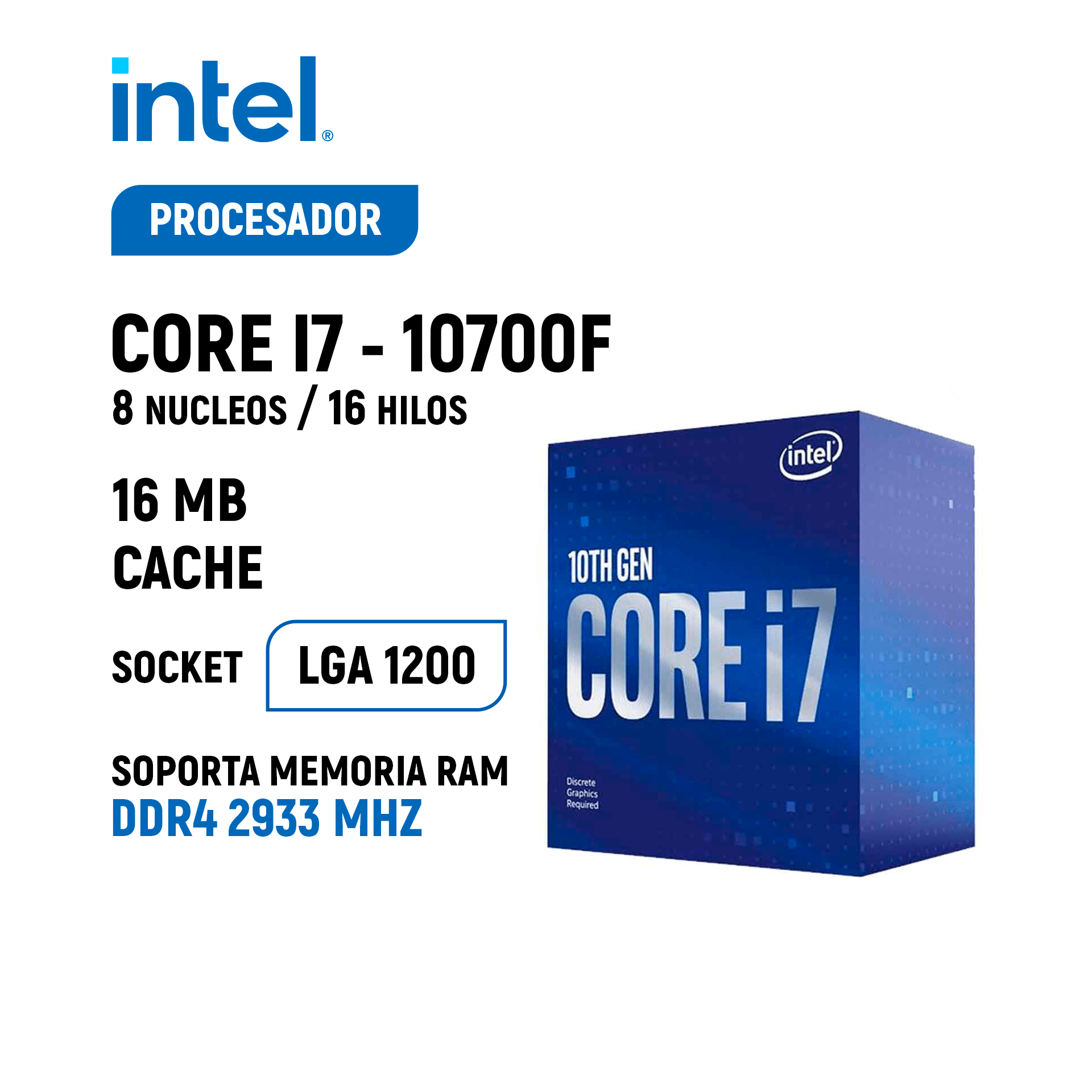 PROCESADOR INTEL CORE I7-10700F LGA1200 8NUCLEOS 16HILOS 2.9GHZ – CISTEL
